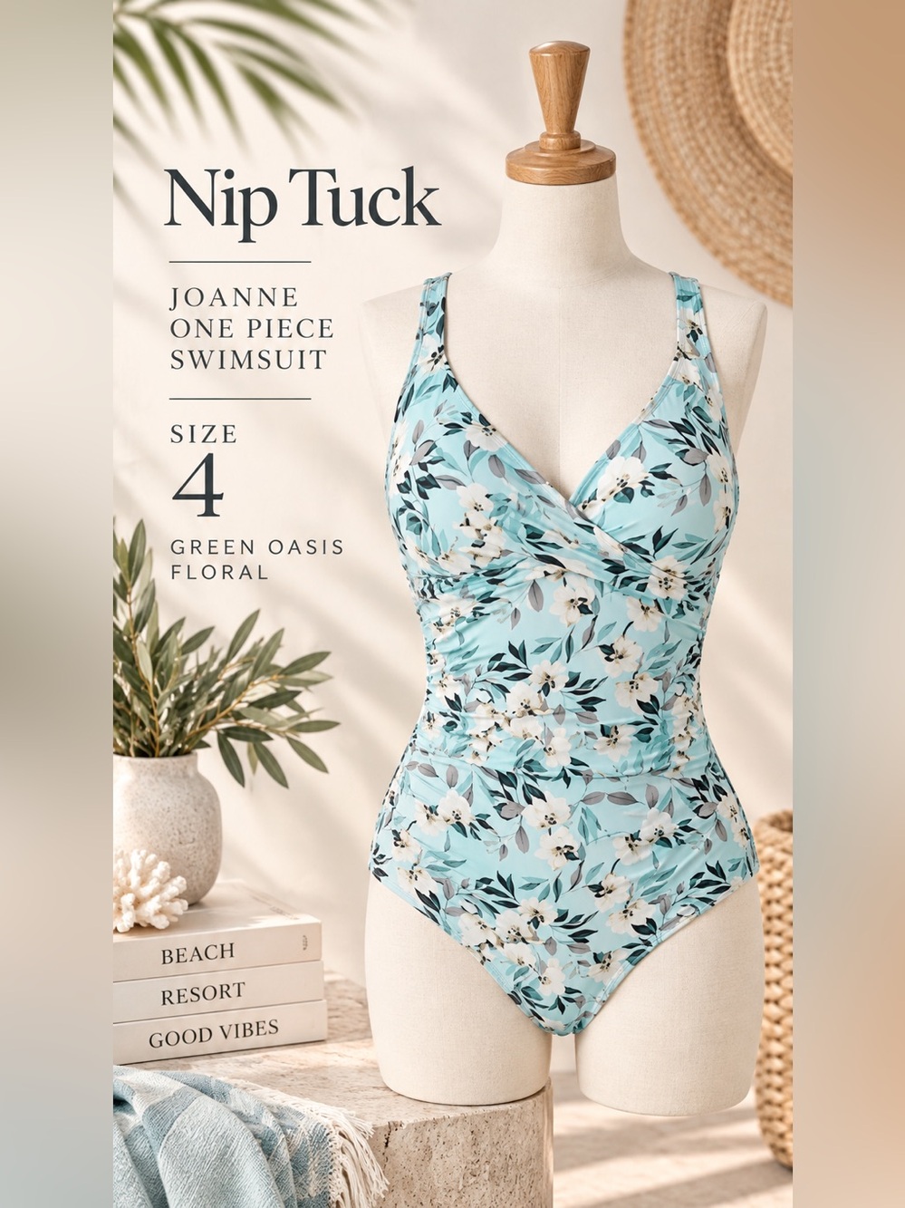 Nip Tuck Green Oasis Joanne Floral One Piece Swimsuit Size 4